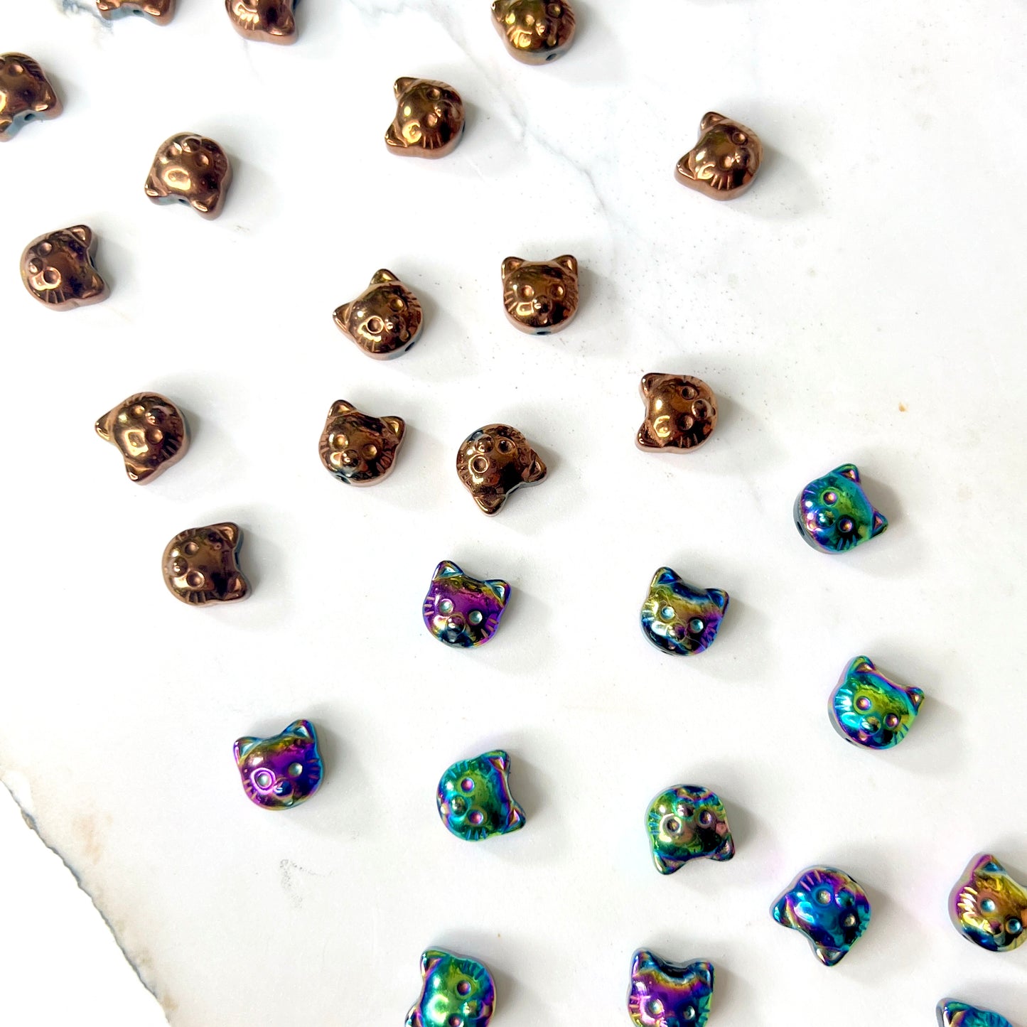 Electroplated Hematite Cat Beads