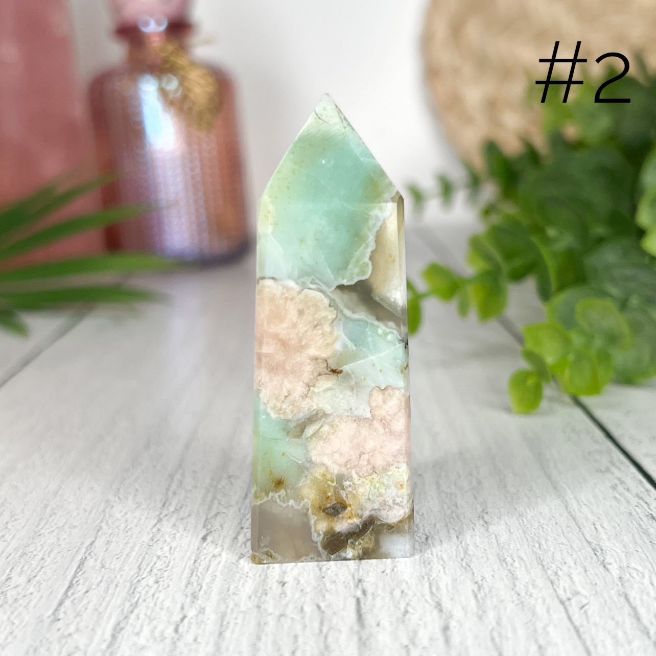 Green Flower Agate Tower
