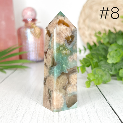 Green Flower Agate Tower