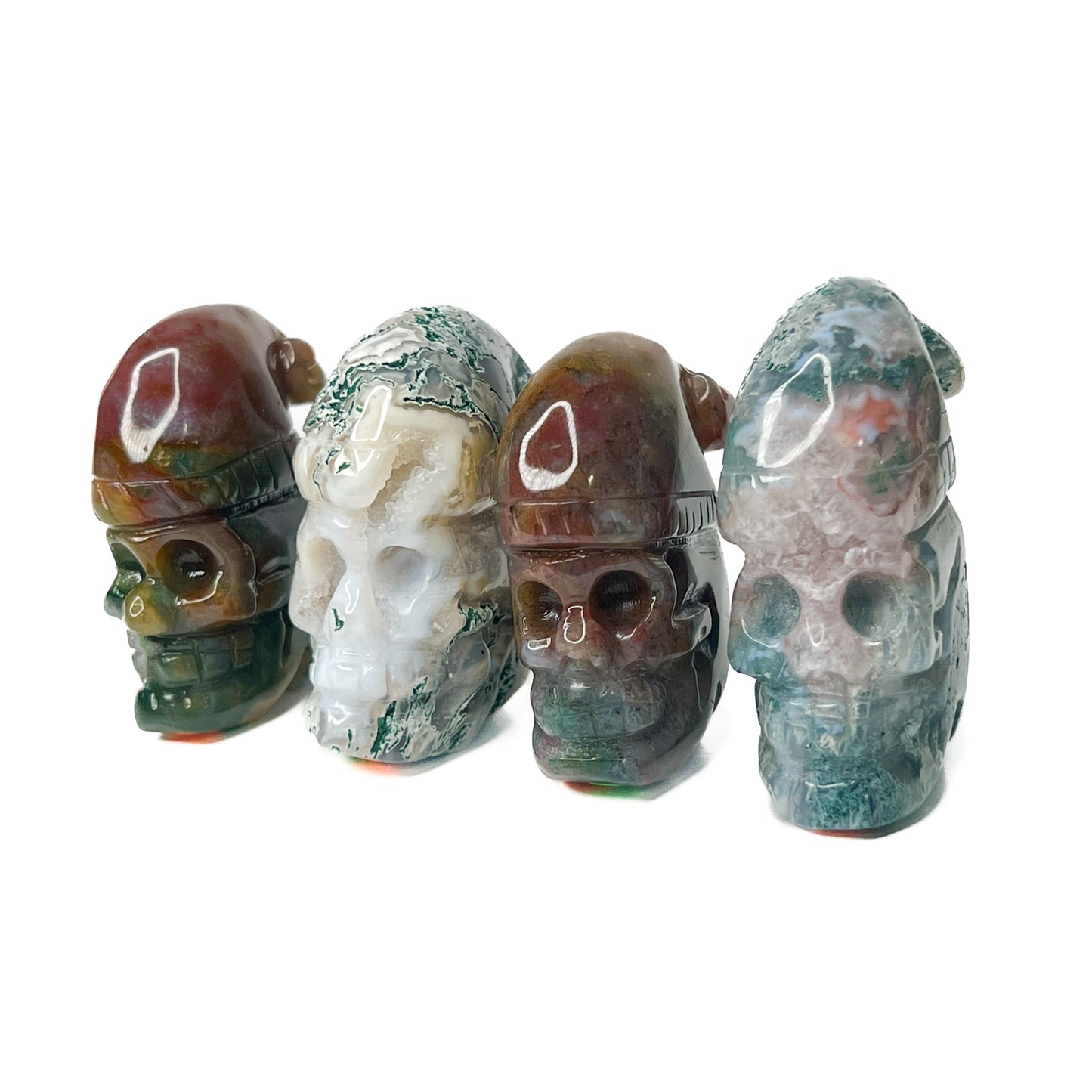 Moss Agate Santa Skull