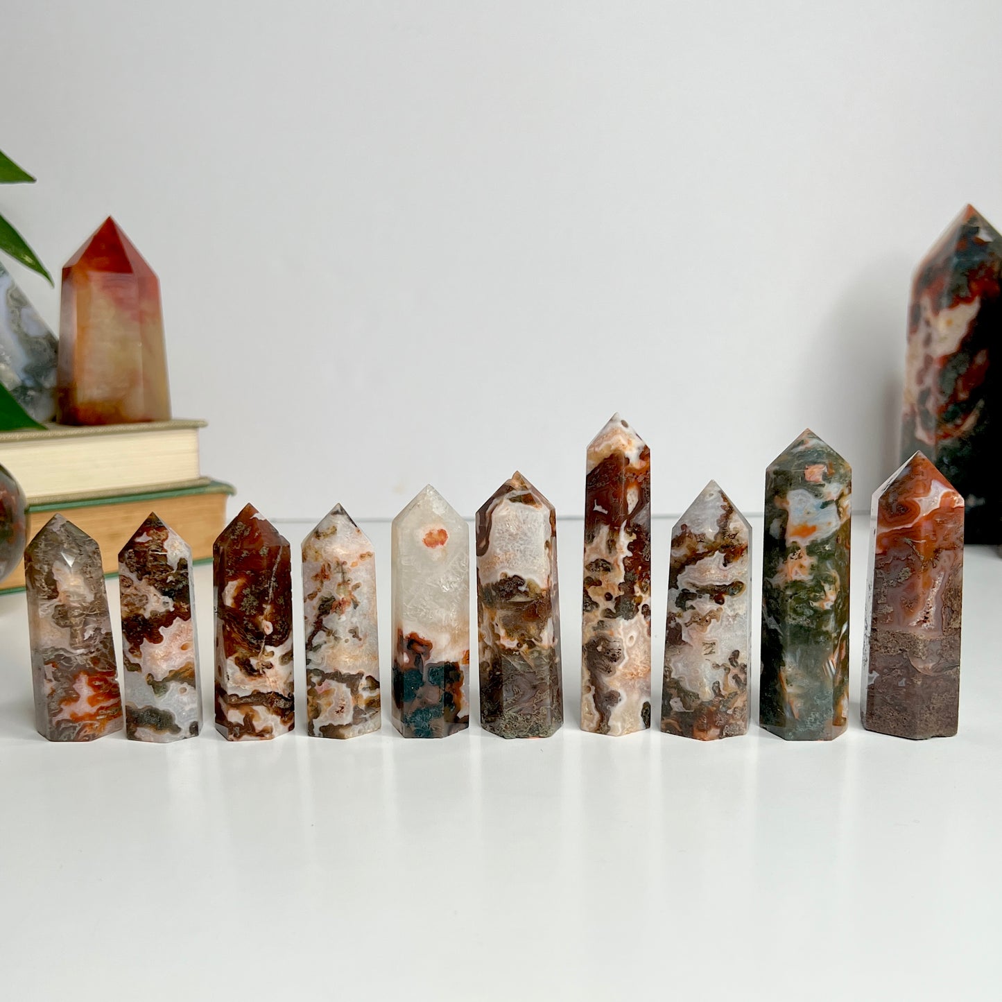 Rare Carnelian Moss Agate Towers