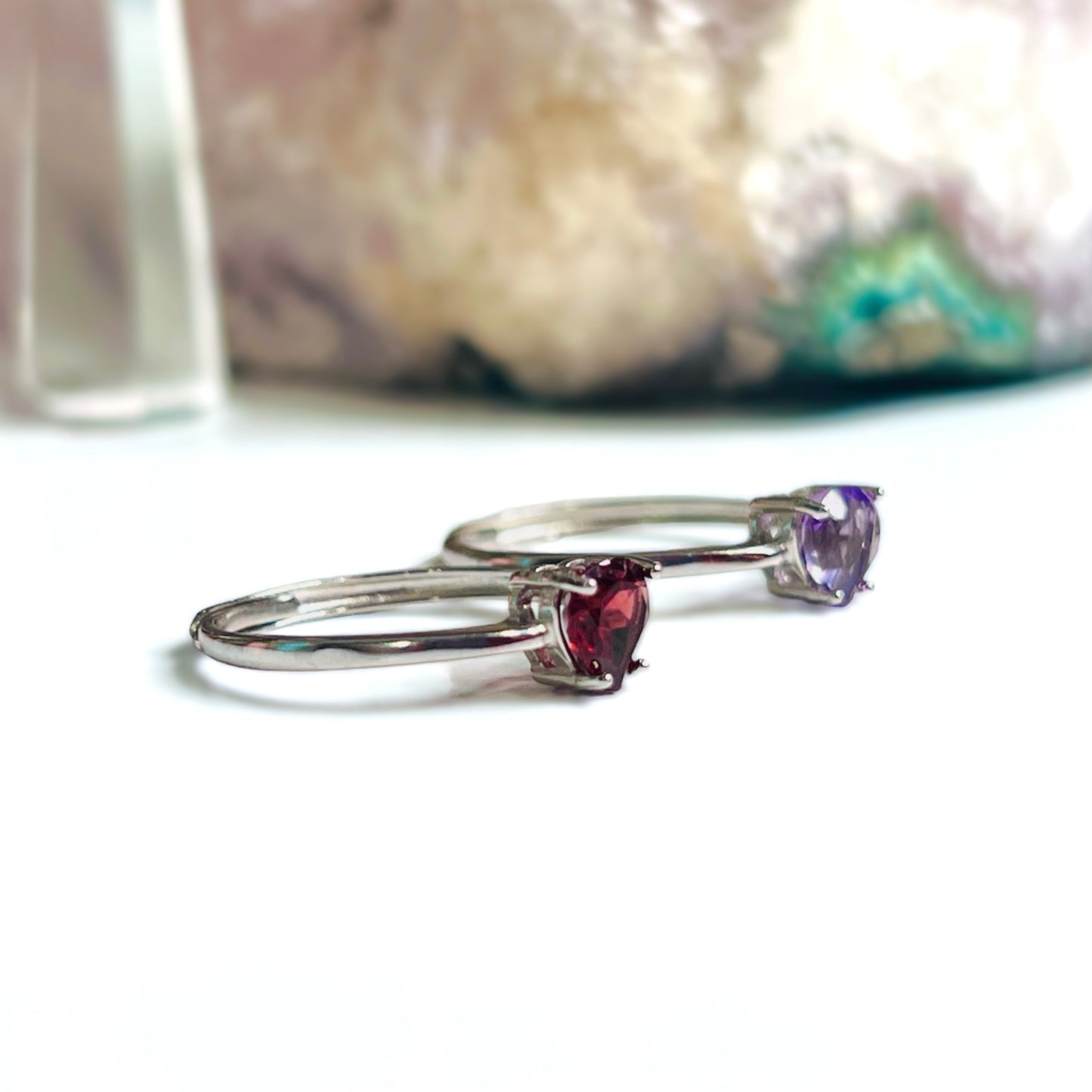 S925 Adjustable Faceted Heart Rings