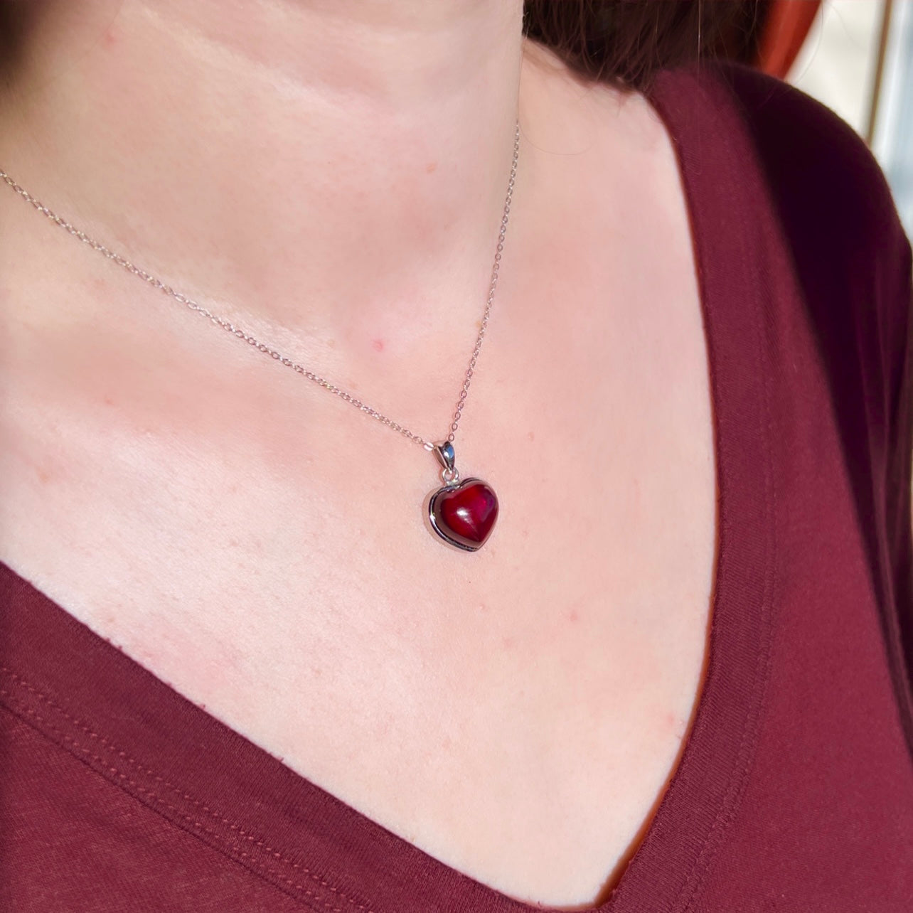 S925 Garnet Heart Pendant