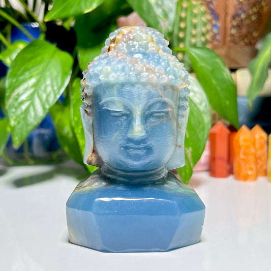 Blue Onyx Buddha Head