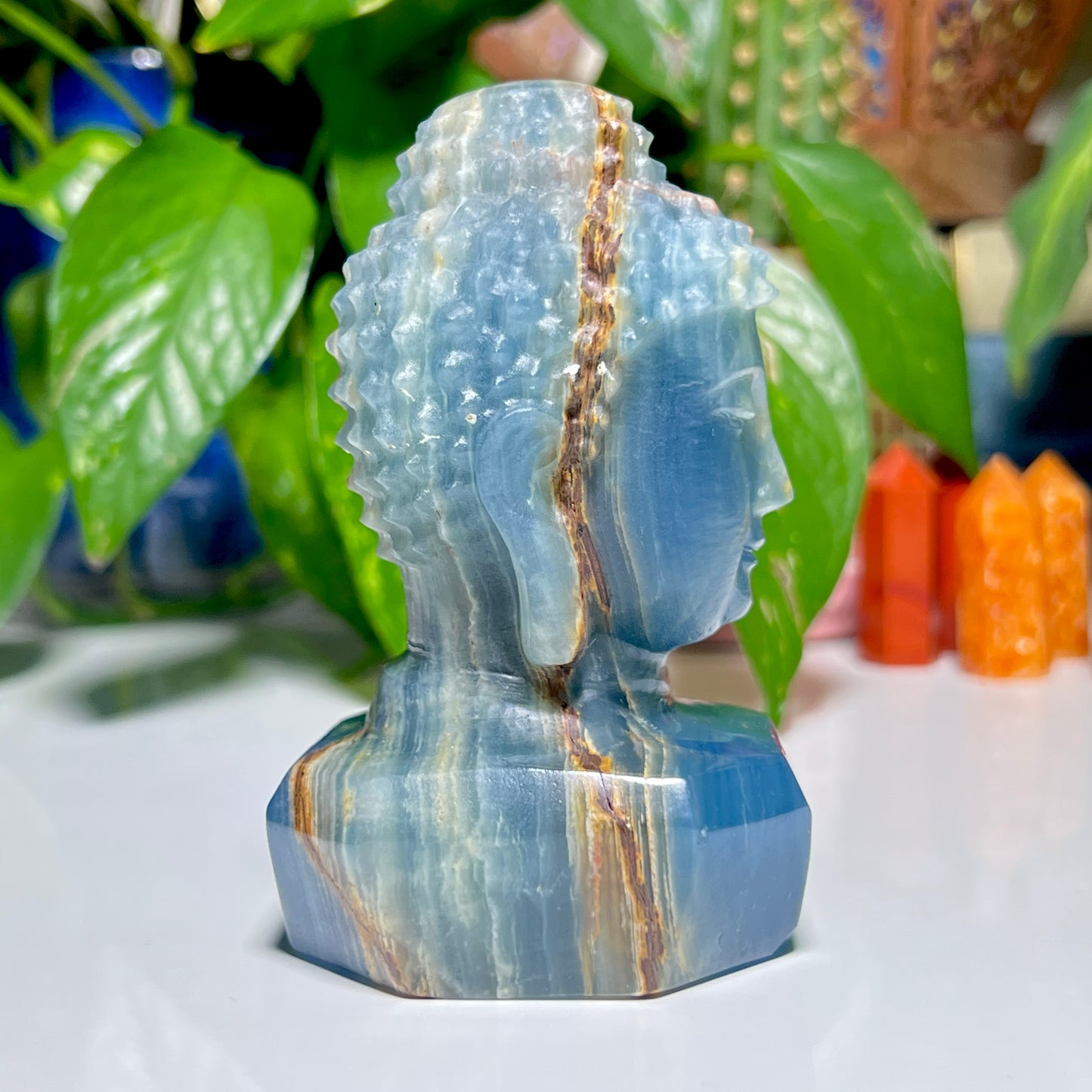 Blue Onyx Buddha Head