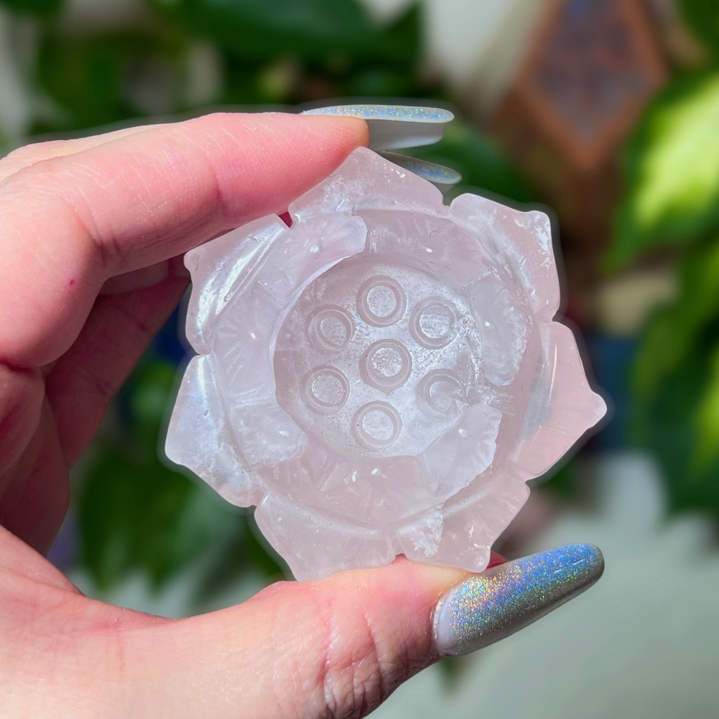 Rose Quartz Flower Sphere Stand