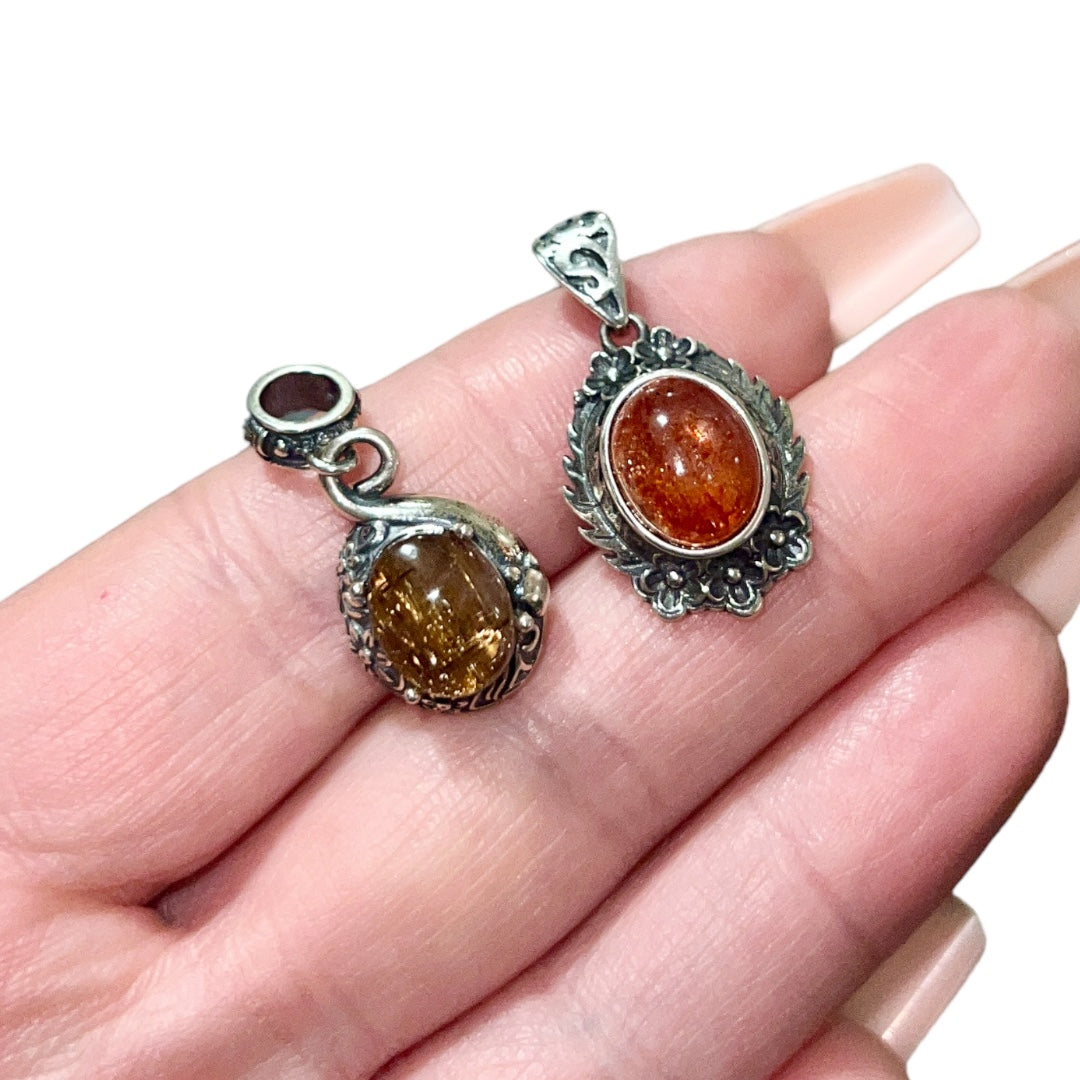 S925 Rutile Quartz & Sunstone   Pendants