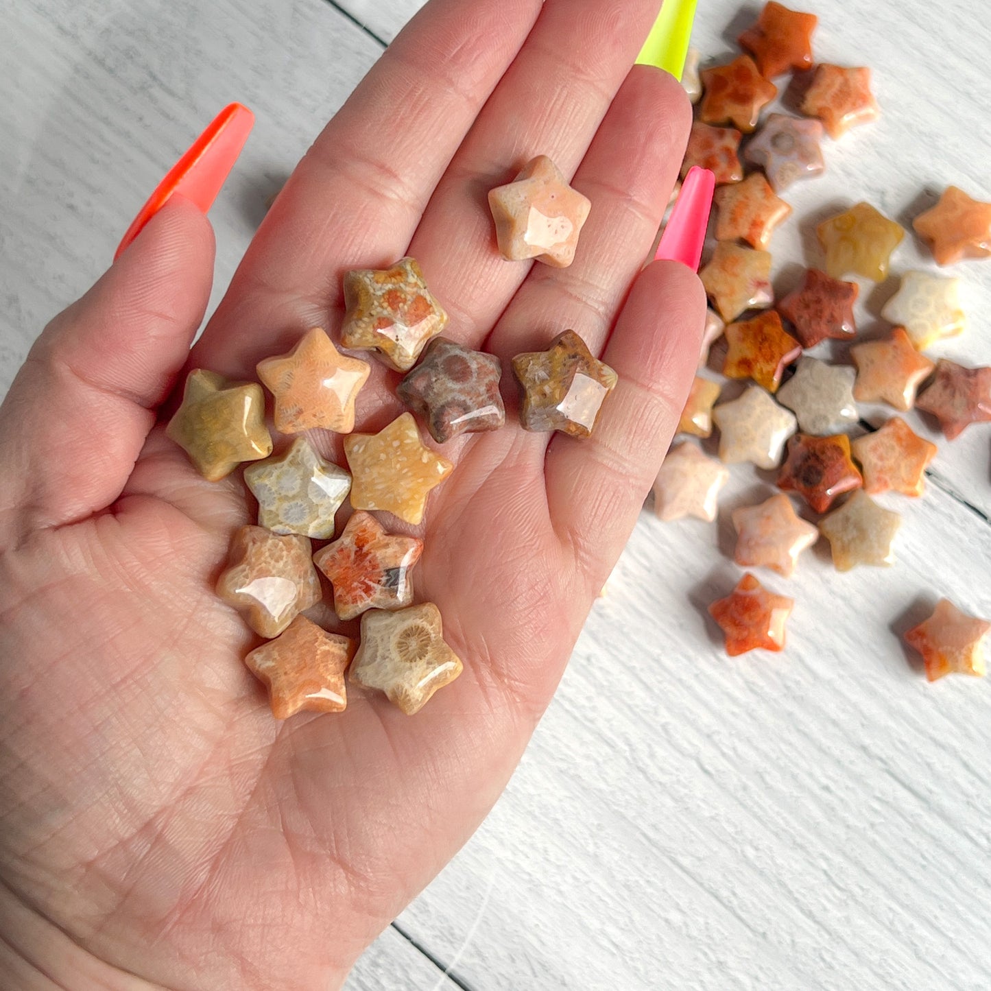 Drilled Coral Jasper Stars