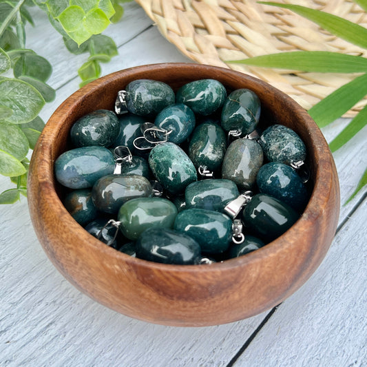 Moss Agate Cylinder Pendants